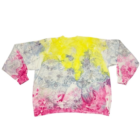 NWOT Hand Dyed Pink Grey Neon Yellow Tie Dye Sweater - Size XL - Picture 15 of 15